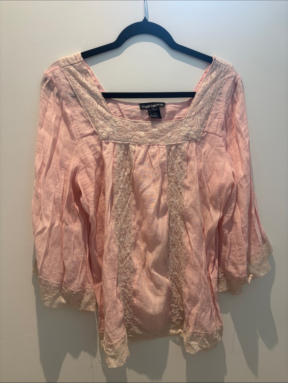 Marianne Soft Pink Lace-Trim Peasant Top